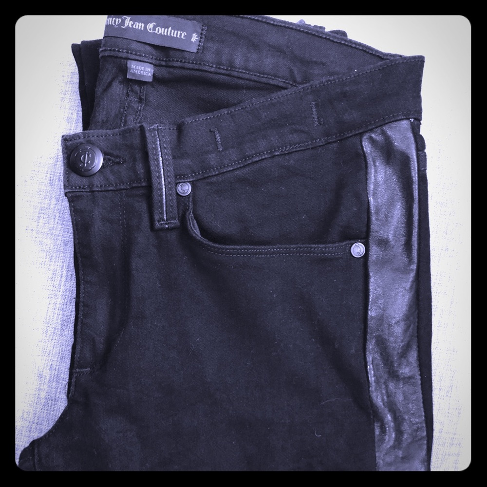 Juicy Couture black jeans with leather strip-sz 26